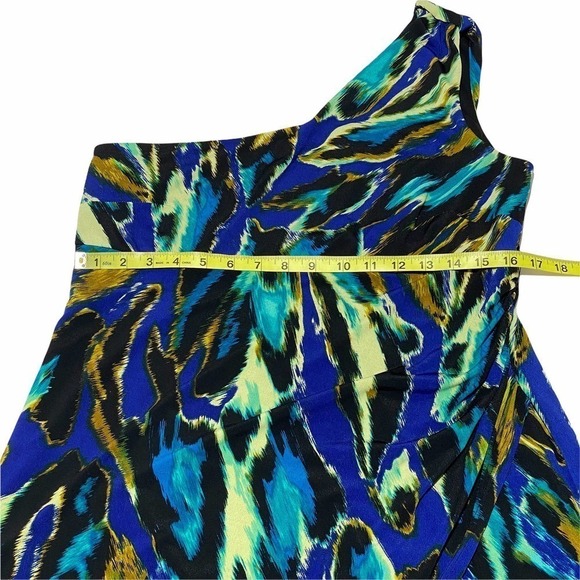 Abs Silver Label One Shoulder Multicolored Aztec Print Mini Sheath Dress - Picture 8 of 12